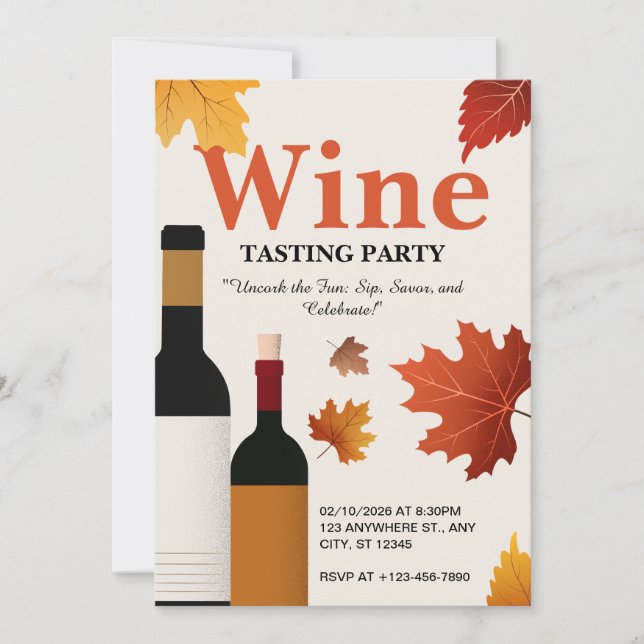 Convite Festa de Degustação de Vinho Outonal Vermelho Bege (Frente)