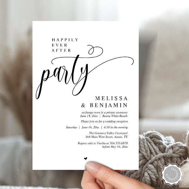 Convite Festa de Depois dos Felizes para Sempre, Recepção  (Happily Ever After Party, Reception Modern Minimal Invitation Card in Black and White)