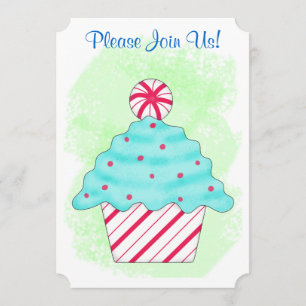 Convite Festa de Deserto de Café com Cupcake de menta de 