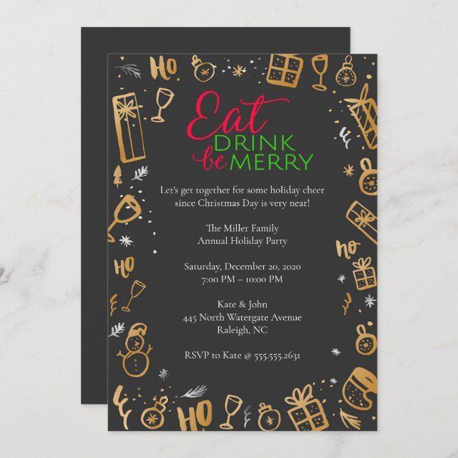 Convite Festa de Design de Natal Bonita (Frente/Verso)