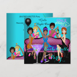 Convite Festa de Despedida de Solteira Azul Turquesa Rosa 