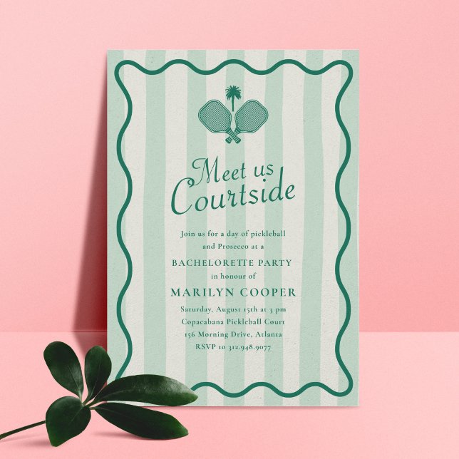 Convite Festa de Despedida de Solteira Estética de Pickleb (pickleball paddles and wavy, curvy frame bachelorette party invitation)