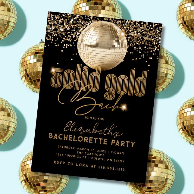 Convite Festa de Despedida de Solteira Groovy Gold Disco O (Criador carregado)