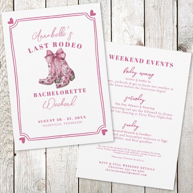 Convite Festa de Despedida de Solteira Pink Last Rodeo (Pink Nash Bash Last Rodeo Bachelorette Party Invitation )