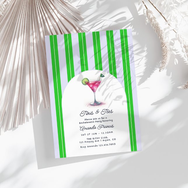 Convite Festa de Despedida de Solteira Preppy Chic Martini (Preppy Chic Martini Gen Z Golf Bachelorette Party Invitation)