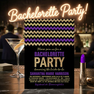 Convite Festa de Despedida de Solteira Purple & Gold Glitt