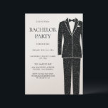 Convite Festa de Despedida de Solteiro Champagne Brilho Te<br><div class="desc">Convite de Festa de Despedida de Solteiro Champagne Brilho Terno Preto & Gravata

Veja a coleção correspondente na Loja Niche and Nest

Muito obrigado</div>