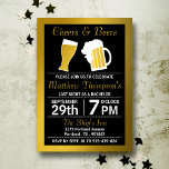 Convite Festa de Despedida de Solteiro Cheers & Beers Pret<br><div class="desc">Convites de Festa de Despedida de Solteiro Cheers & Beers Preto e Dourado</div>