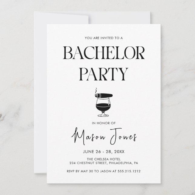 Convite Festa de Despedida de Solteiro com Whisky e Charut (Frente)