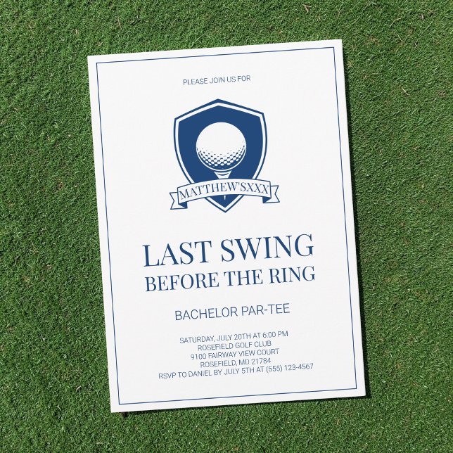 Convite Festa de Despedida de Solteiro de Golfe Simples Az (Simple Blue Last Swing Golf Bachelor Party Invitation)