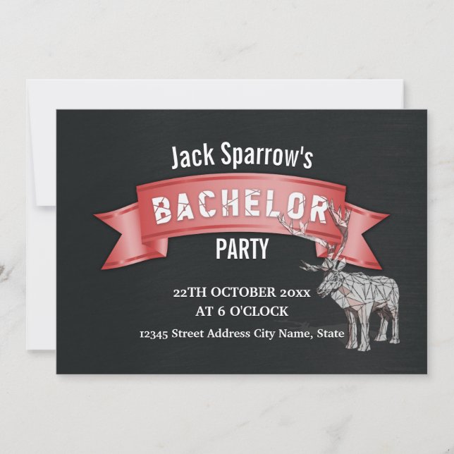 Convite Festa de Despedida de Solteiro Fita Vermelha Textu (Frente)