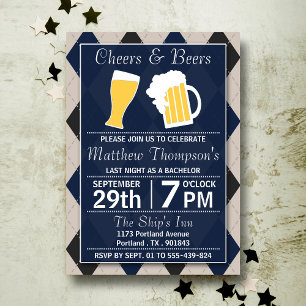 Convite Festa de Despedida de Solteiro Trendy Navy Cheers