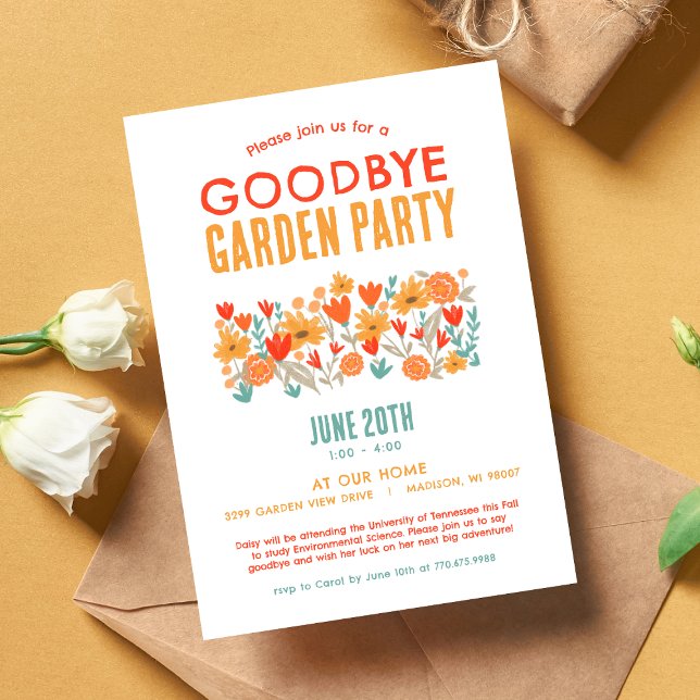 Convite Festa de Despedida do Jardim de Flores Silvestres (Garden Party Going Away Invitation Front)