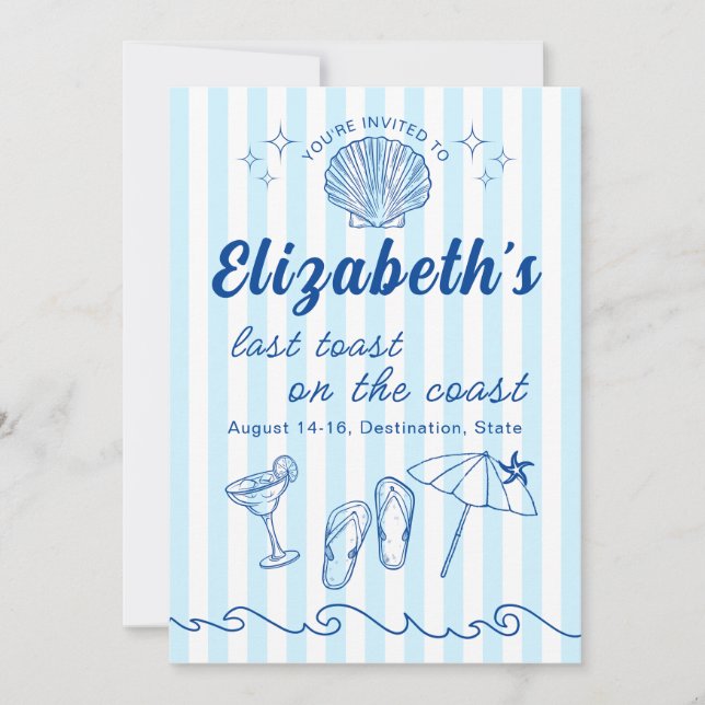 Convite Festa de Destino da Bachelorette de Costal Beach (Frente)