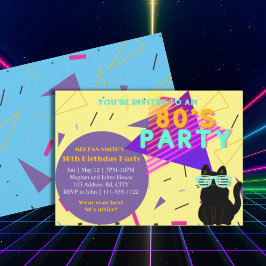 Convite Festa de Devolução de Gato Preto para Retro-anos 8