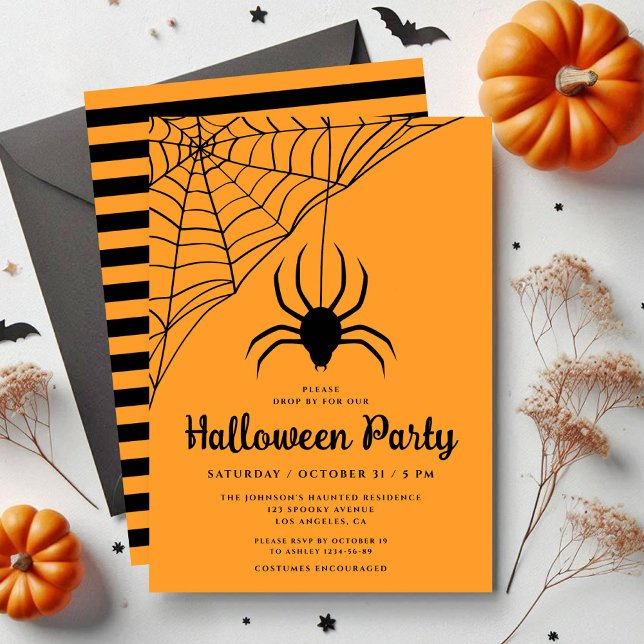 Convite Festa de Dia das Bruxas de Aranha Negra (Cute Black Spider Halloween Party Invitation)