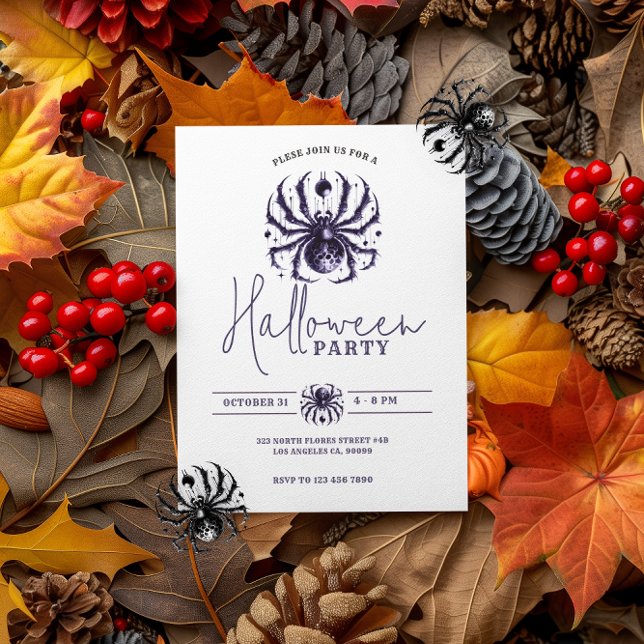 Convite Festa de Dia das Bruxas de Aranha Purple Blue Spoo (Criador carregado)
