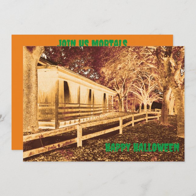 Convite Festa de Dia das Bruxas de Cabina Negra Assustador (Frente/Verso)