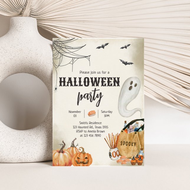 Convite Festa de Dia das Bruxas do Fantasma Spooky (Spooky Ghost Pumpkin Halloween Party Invitation )