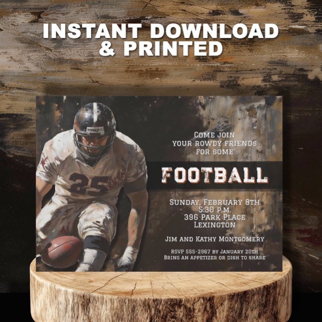Convite Festa de Dia de Jogo de Futebol (Tough football player Super Bowl party invitations INSTANT DOWNLOAD and/or PRINTED)
