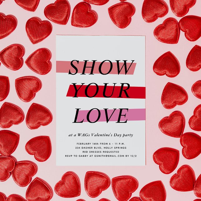 Convite Festa de Dia de os namorados Realça Vermelho e Ros (bold and typographic Valentine's Day party invitation)