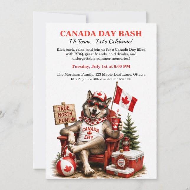 Convite Festa de Dia do Canadá no quintal com lobo canaden (Frente)