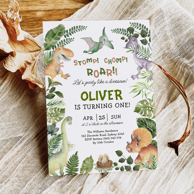 Convite Festa de Dino Jurássico do Garoto Dinossauro Bonit (Criador carregado)