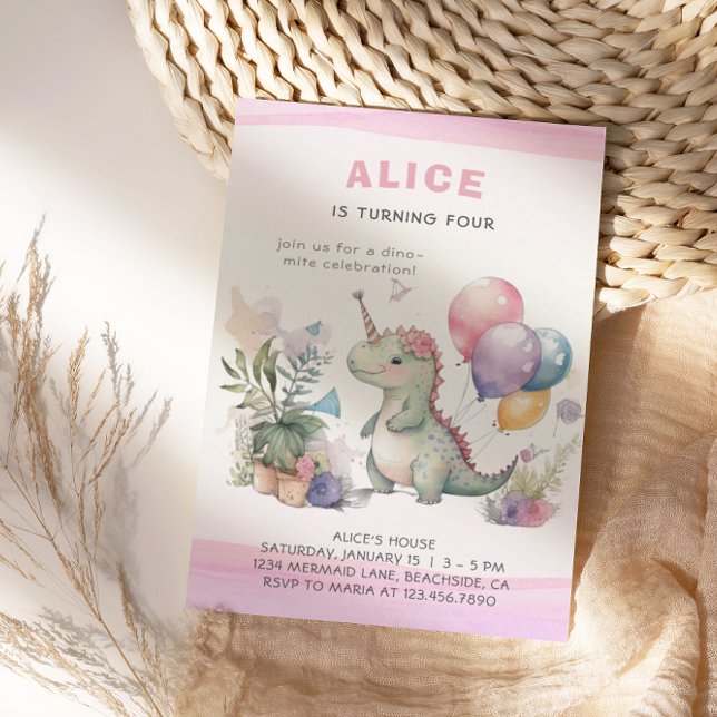 Convite Festa de Dino, Uma Garota Cólvora Rosa Rosa, Anive (Criador carregado)