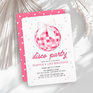 Convite Festa de Disco Arco de Bola de Disco Rosa Aniversá