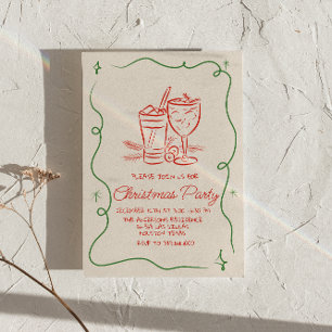 Convite Festa de Diversão de Cocktail Vermelho Verde Desen