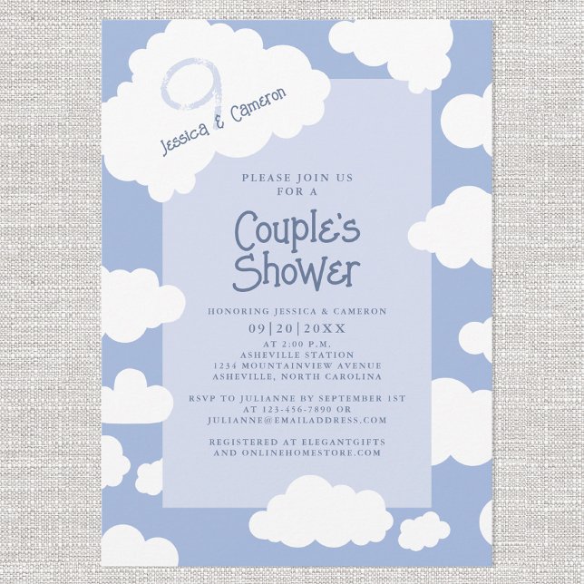 Convite Festa de diversão em Chá de panela de 9 Casais Clo (Cloud Nine 9 Couples Bridal Shower Cute Fun Party Invitation)