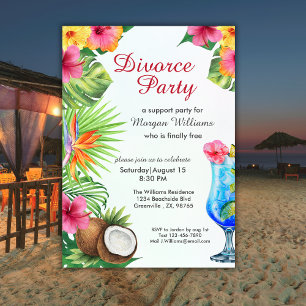 Convite Festa de Divórcio Tropical Verão Jantar e Coquetel