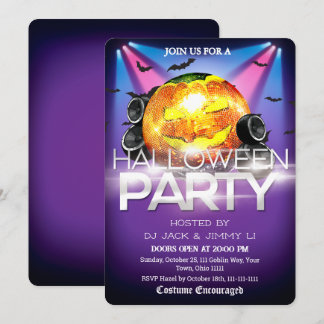 Convite Festa de DJ no Halloween Bola de Discoteca Abóbora