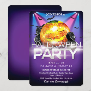 Convite Festa de DJ no Halloween Bola de Discoteca Abóbora