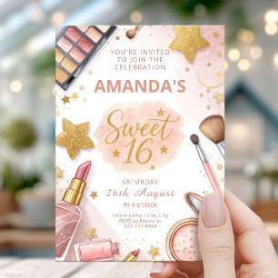Convite Festa de Doce Dezesseis de Maquiagem Glamurosa