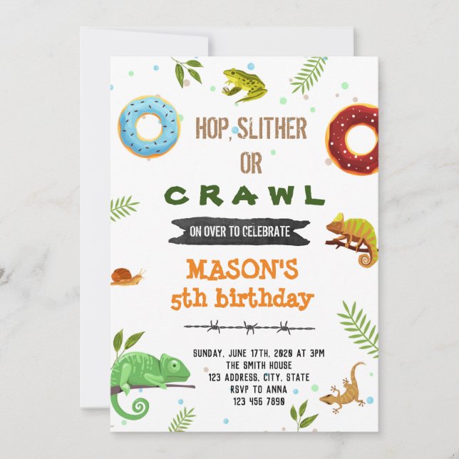 Convite Festa de donut e réptil para menino (Frente)
