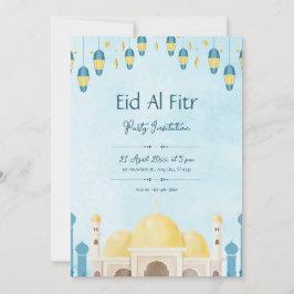 Convite Festa de Eid com Aquarela Azul e Amarela
