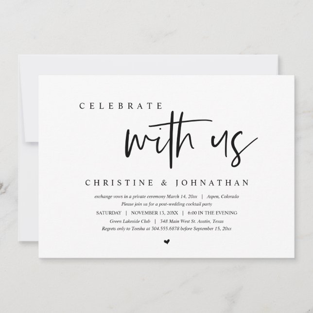 Convite Festa de Elopamento de Casamento, Celebre conosco (Frente)