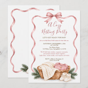 Convite Festa de Encaixe de Bebê Arco Rosa Natal Cozy