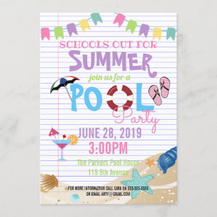 Convite festa de encerramento das aulas de verão na piscin