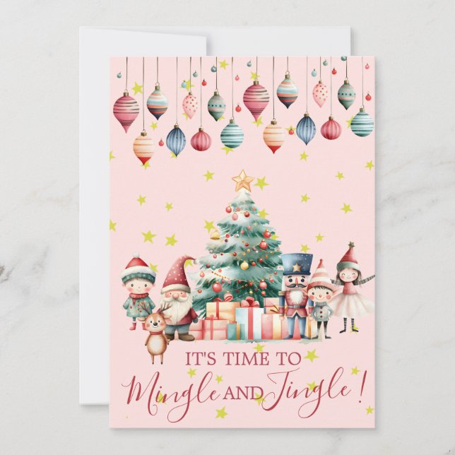 Convite Festa de Enfeites de natal de Mingle & Jingle (Frente)