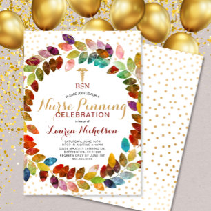 Convite Festa de Enfermeira de Ferro Dourada com Aquarela