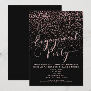Convite Festa de ENGAGEMENT Shower Rosa Preto Dourado Conf
