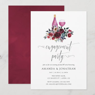 Convite Festa de Engajamento Boho Burgundy & Navy Degustaç
