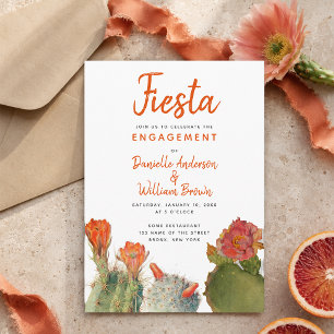 Convite Festa de Engajamento Cacto Flores Aquarela Script
