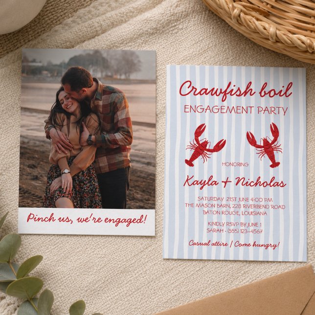 Convite Festa de Engajamento com Foto de Lagostim (Crawfish Boil Pinch Us Photo Engagement Party Invitation)