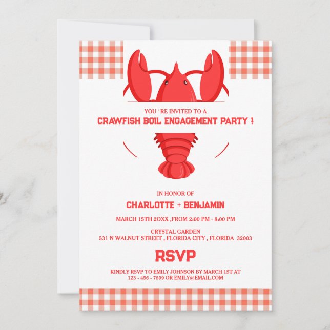 Convite Festa de Engajamento Cute Crawfish Boil (Frente)