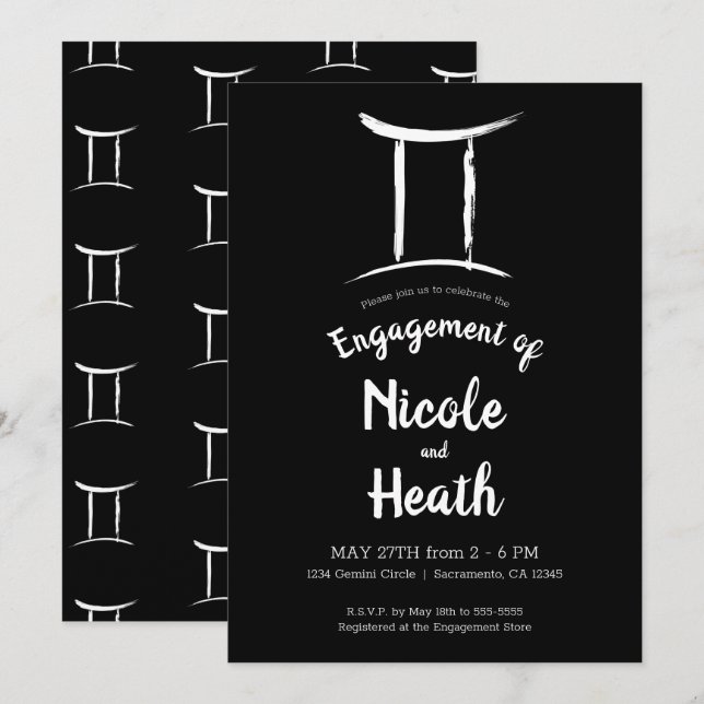 Convite Festa de Engajamento da Astrologia do Signo Zodiac (Frente/Verso)