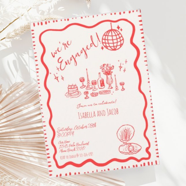 Convite Festa de Engajamento de Onda Quirky Drawn (Criador carregado)