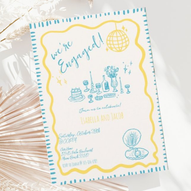 Convite Festa de Engajamento de Onda Quirky Drawn (Criador carregado)